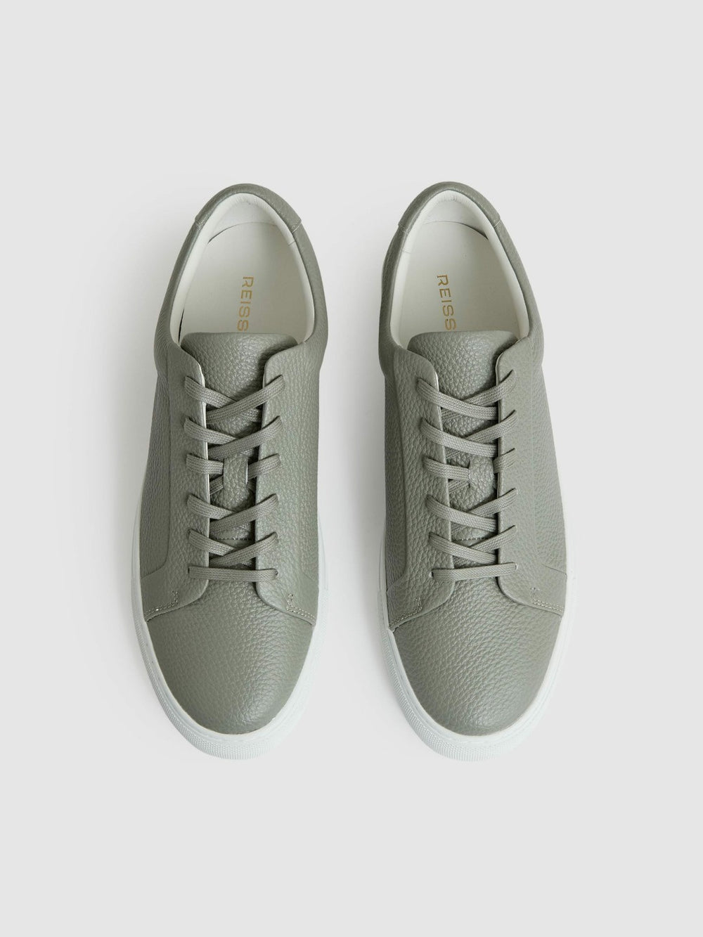 Men Tumbled-Leather Low-Top Trainers in Mint Green