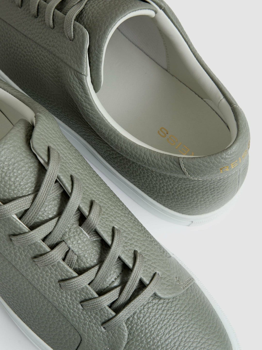 Men Tumbled-Leather Low-Top Trainers in Mint Green