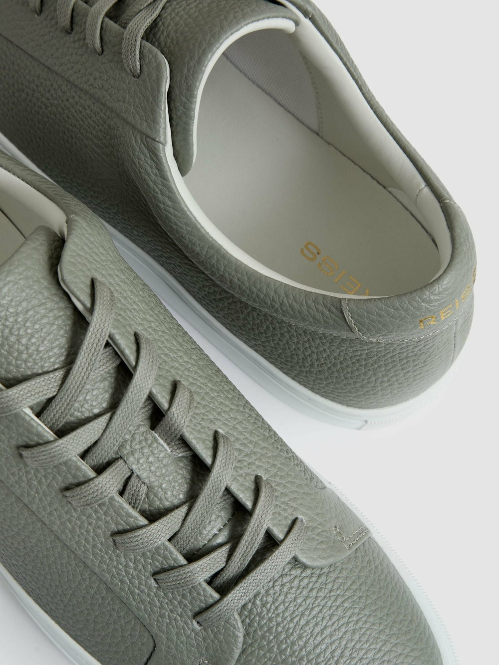 Men Tumbled-Leather Low-Top Trainers in Mint Green