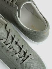 Men Tumbled-Leather Low-Top Trainers in Mint Green