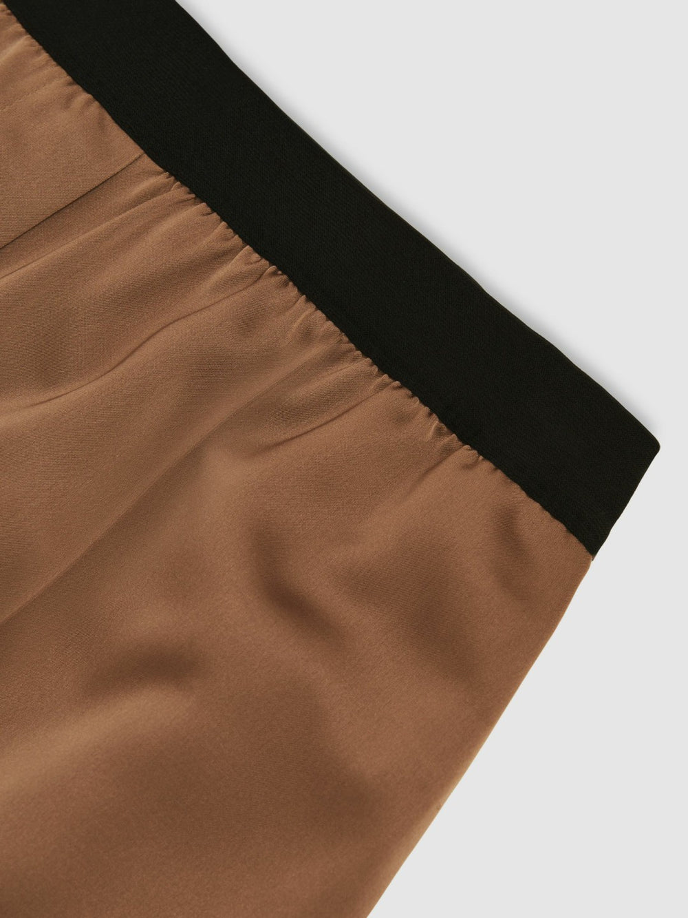 Women Petite Satin Wide Leg Elastic Waist Trousers in Taupe Neutral