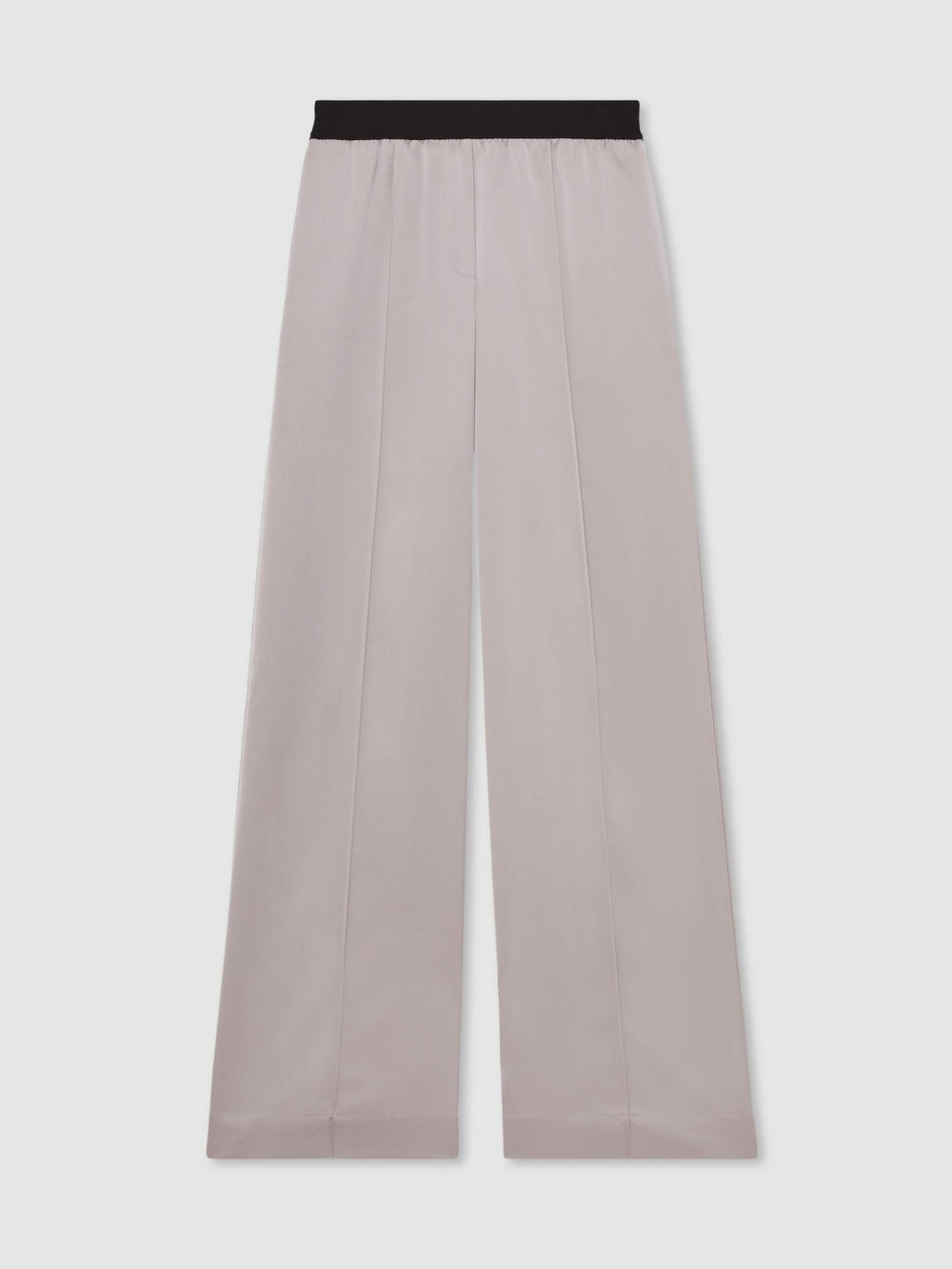 Women Petite Satin Wide Leg Elastic Waist Trousers in Grey