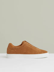 Men Suede Slip-On Elasticated Trainers in Tan Brown