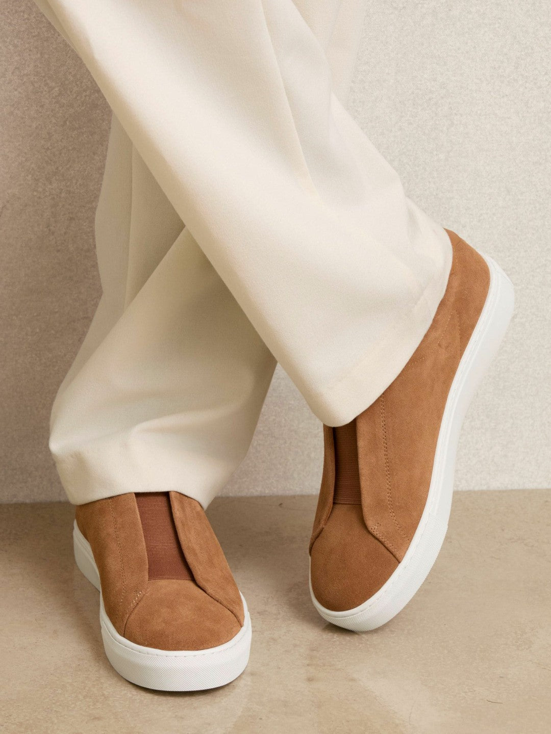 Men Suede Slip-On Elasticated Trainers in Tan Brown