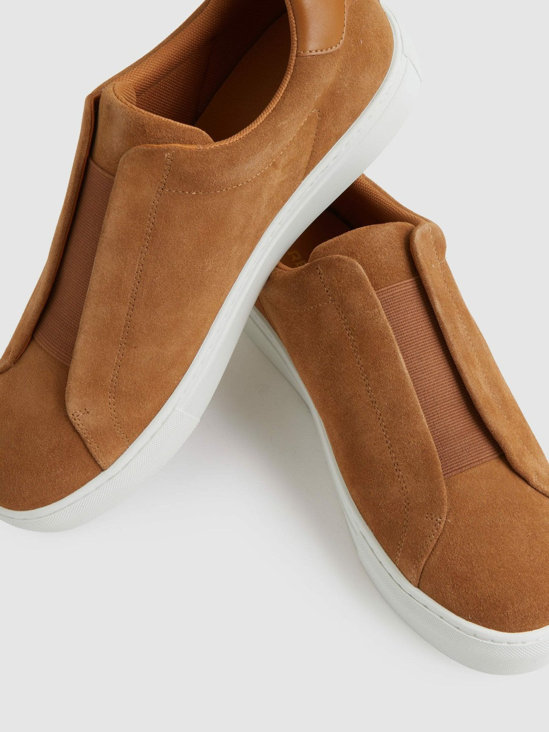 Men Suede Slip-On Elasticated Trainers in Tan Brown