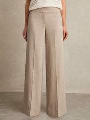 Women Lyocell-Linen Wide-Leg Trousers in Neutral