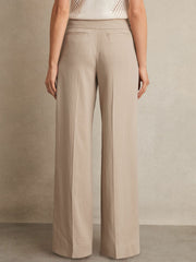 Women Lyocell-Linen Wide-Leg Trousers in Neutral
