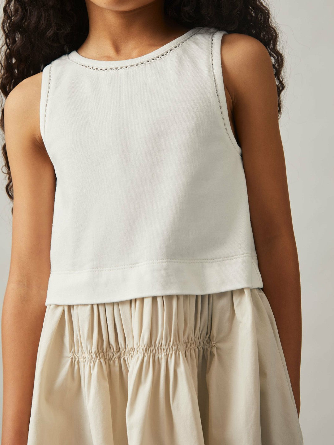 Children & Baby 13-14 yrs Cotton Layered Sleeveless Midi Dress in Neutral