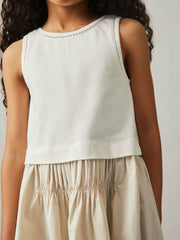 Children & Baby 13-14 yrs Cotton Layered Sleeveless Midi Dress in Neutral
