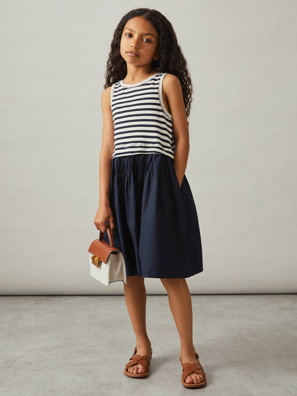 Children & Baby 13-14 yrs Cotton Layered Sleeveless Midi Dress in Navy