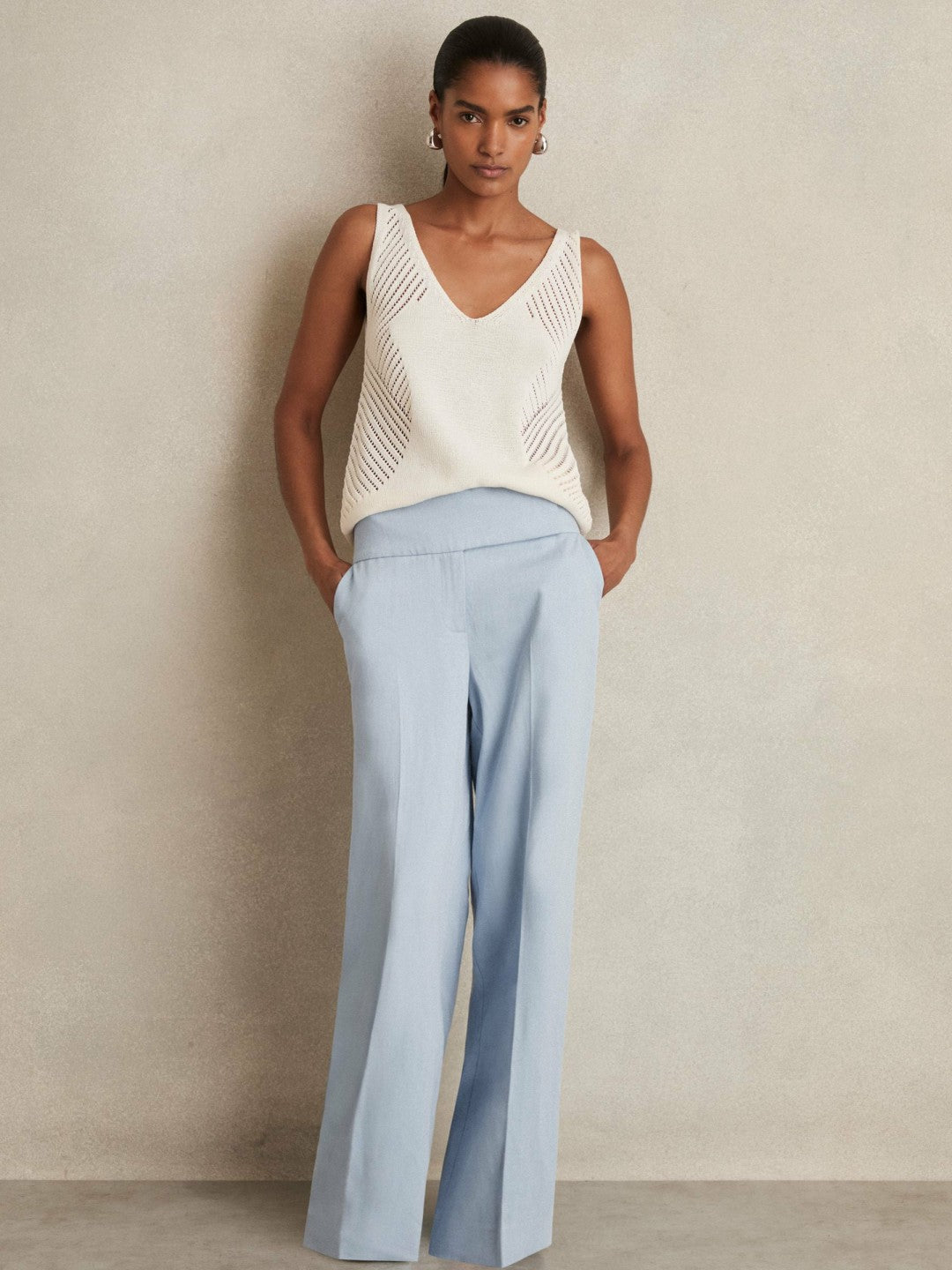 Women Lyocell-Linen Wide-Leg Trousers in Blue