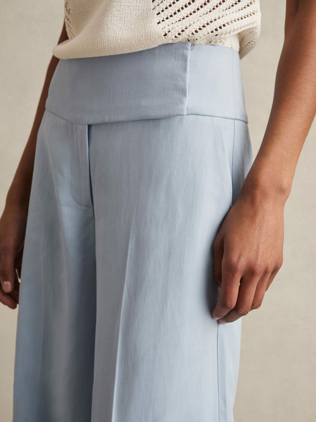 Women Lyocell-Linen Wide-Leg Trousers in Blue