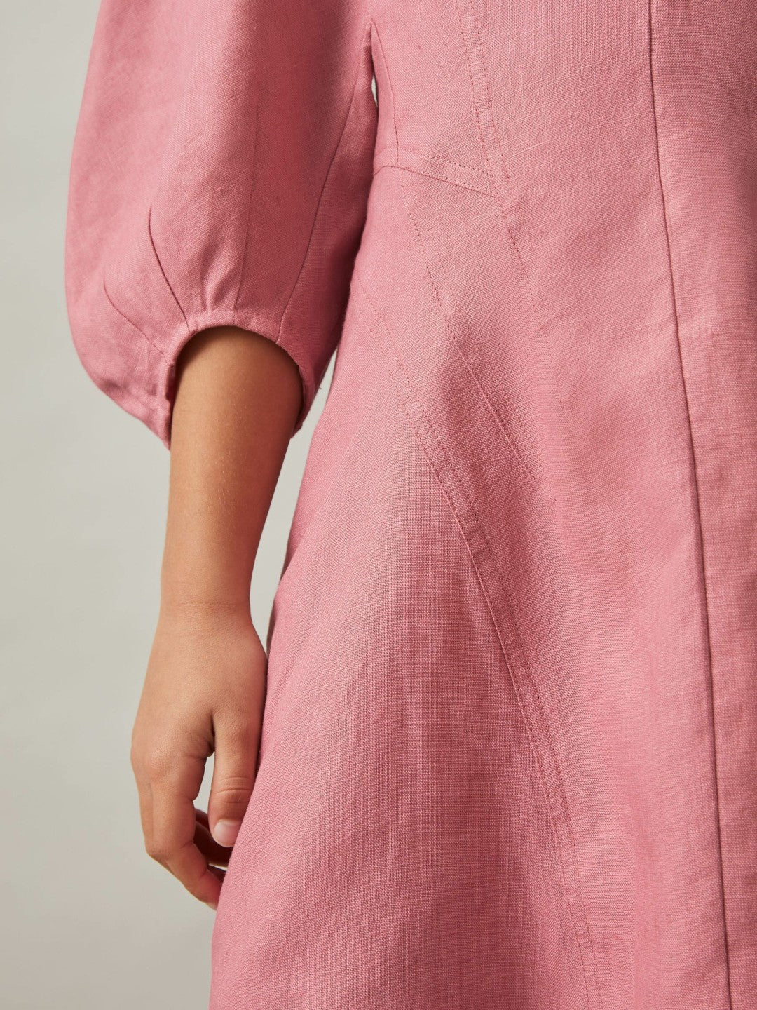 Children & Baby 4-9 yrs Linen Balloon-Sleeve Dress in Pink