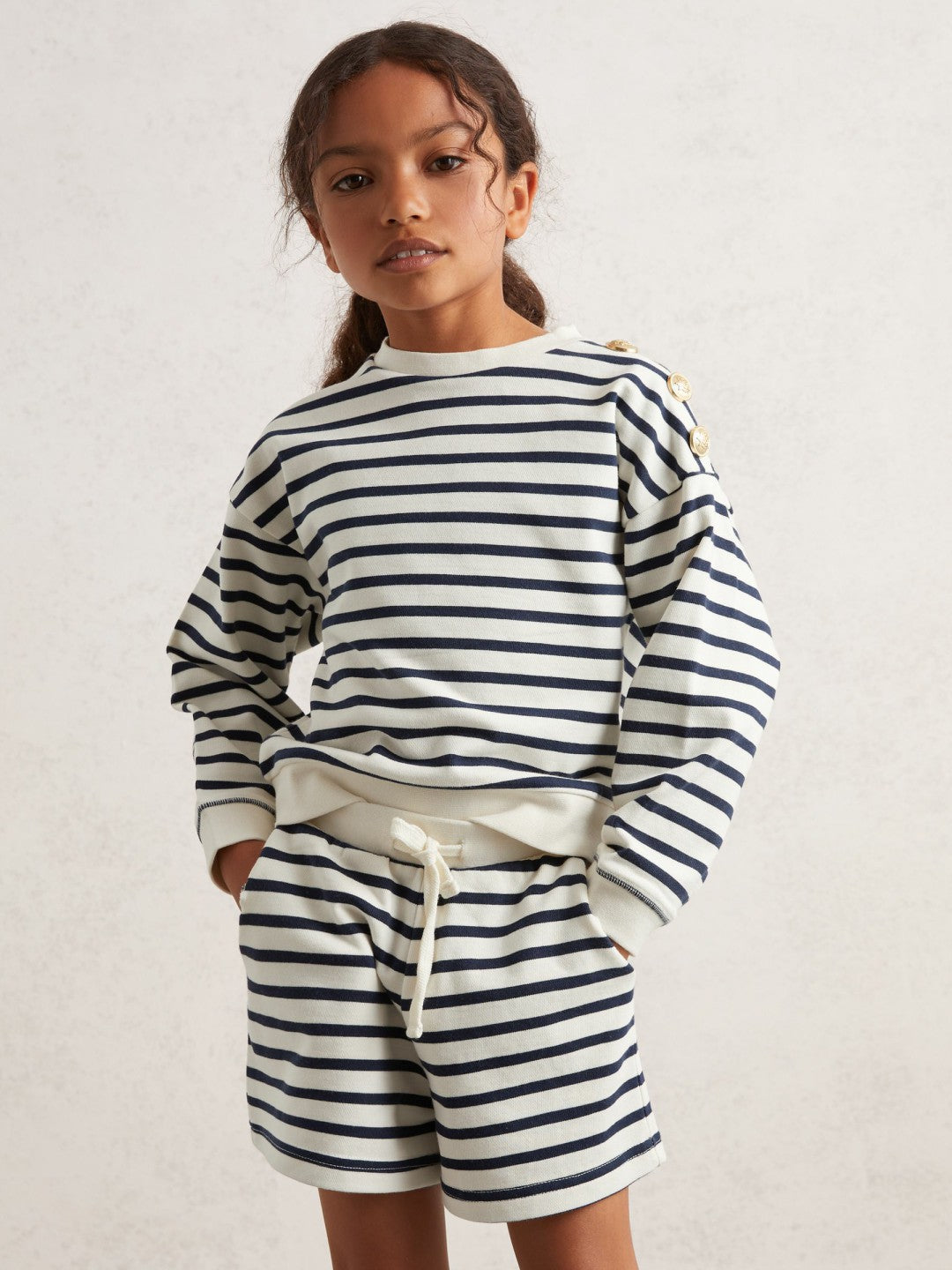 Children & Baby 9-13 yrs Stripe Sweatshirt and Shorts Set Cotton-Blend in Navy/Ivory