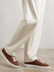 Men Nubuck Leather Low-Top Trainers in Brickwood Red