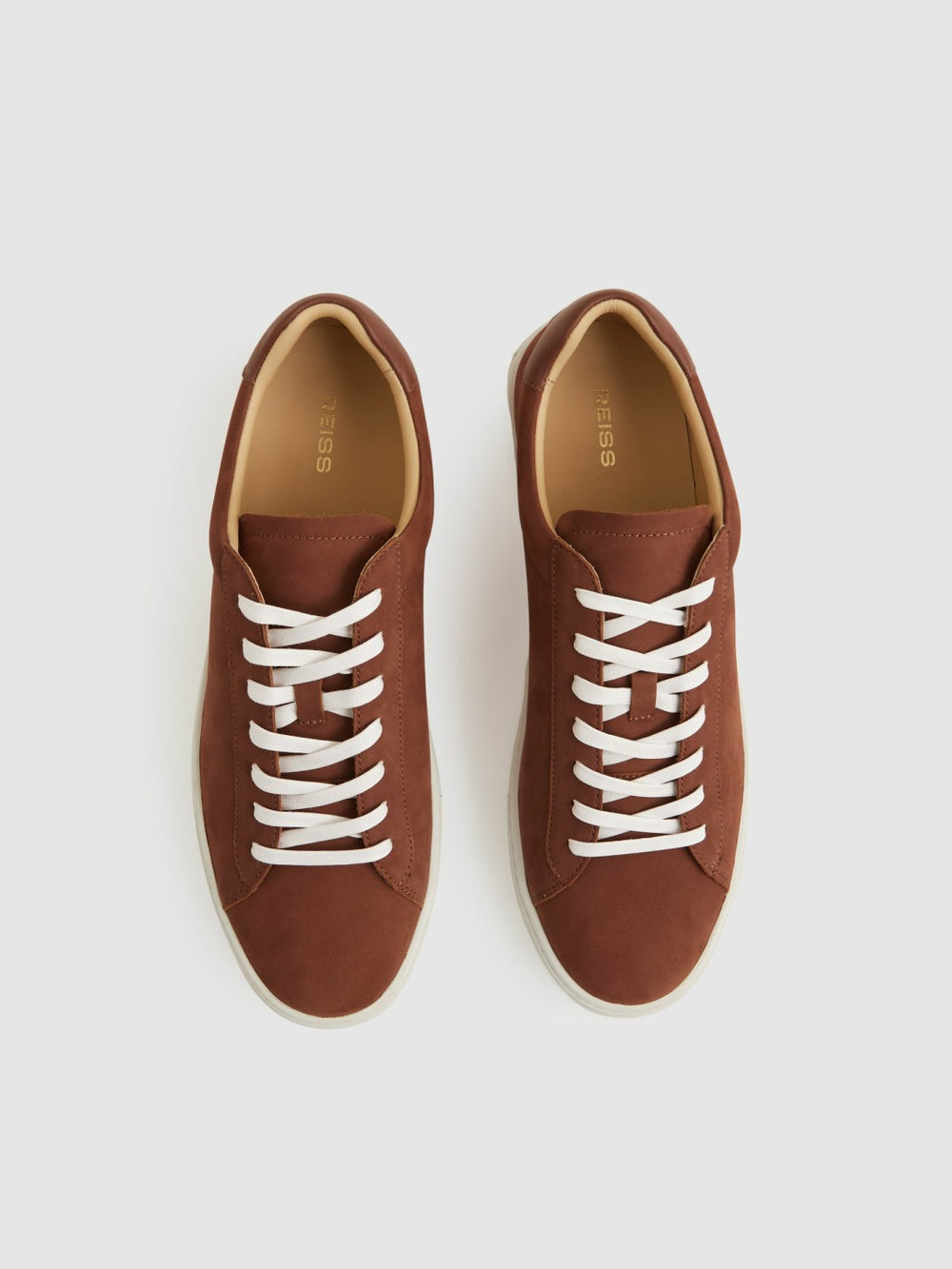 Men Nubuck Leather Low-Top Trainers in Brickwood Red