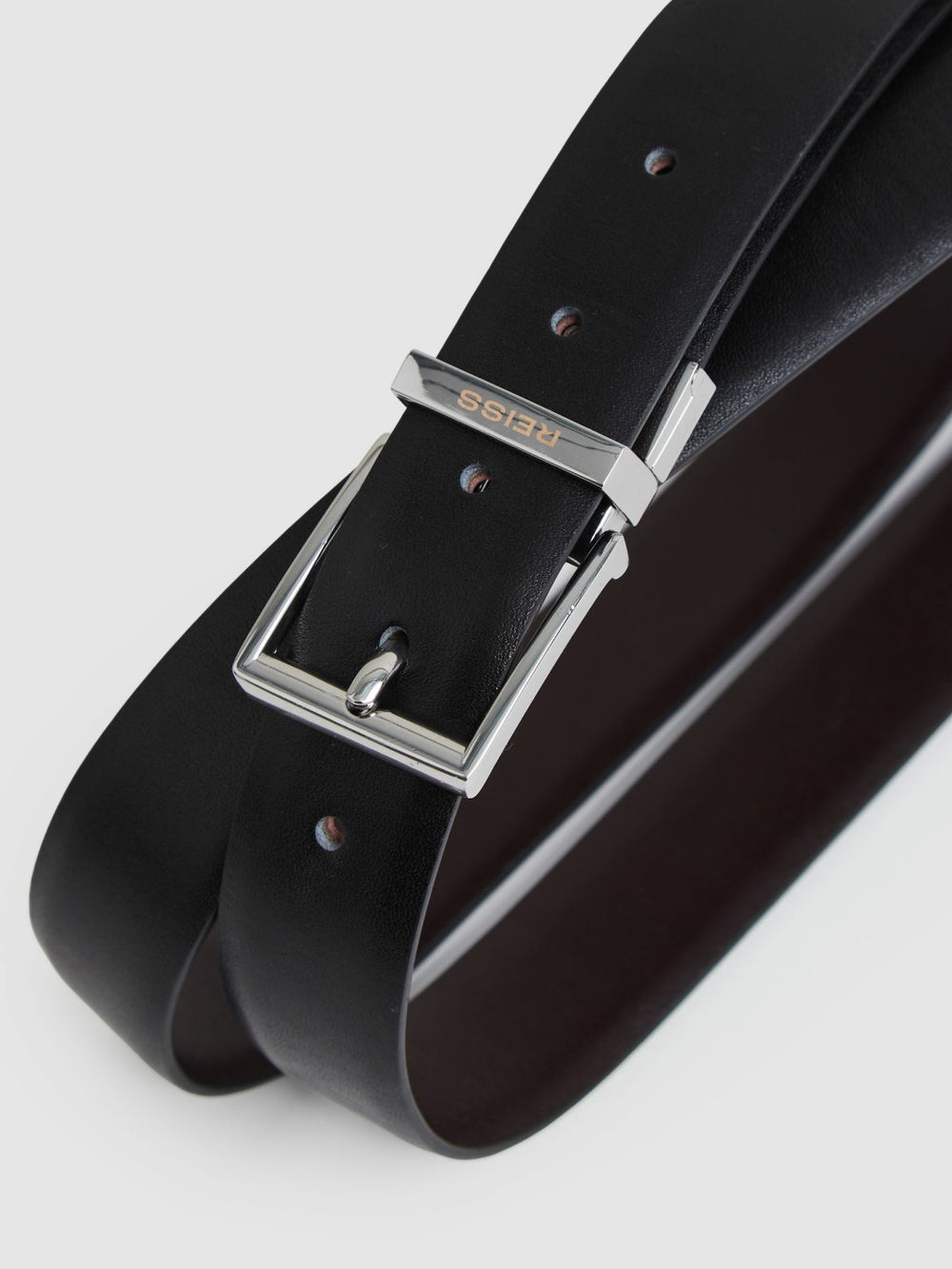 Men Reversible Leather Belt with Interchangeable Buckle in Black/Brown