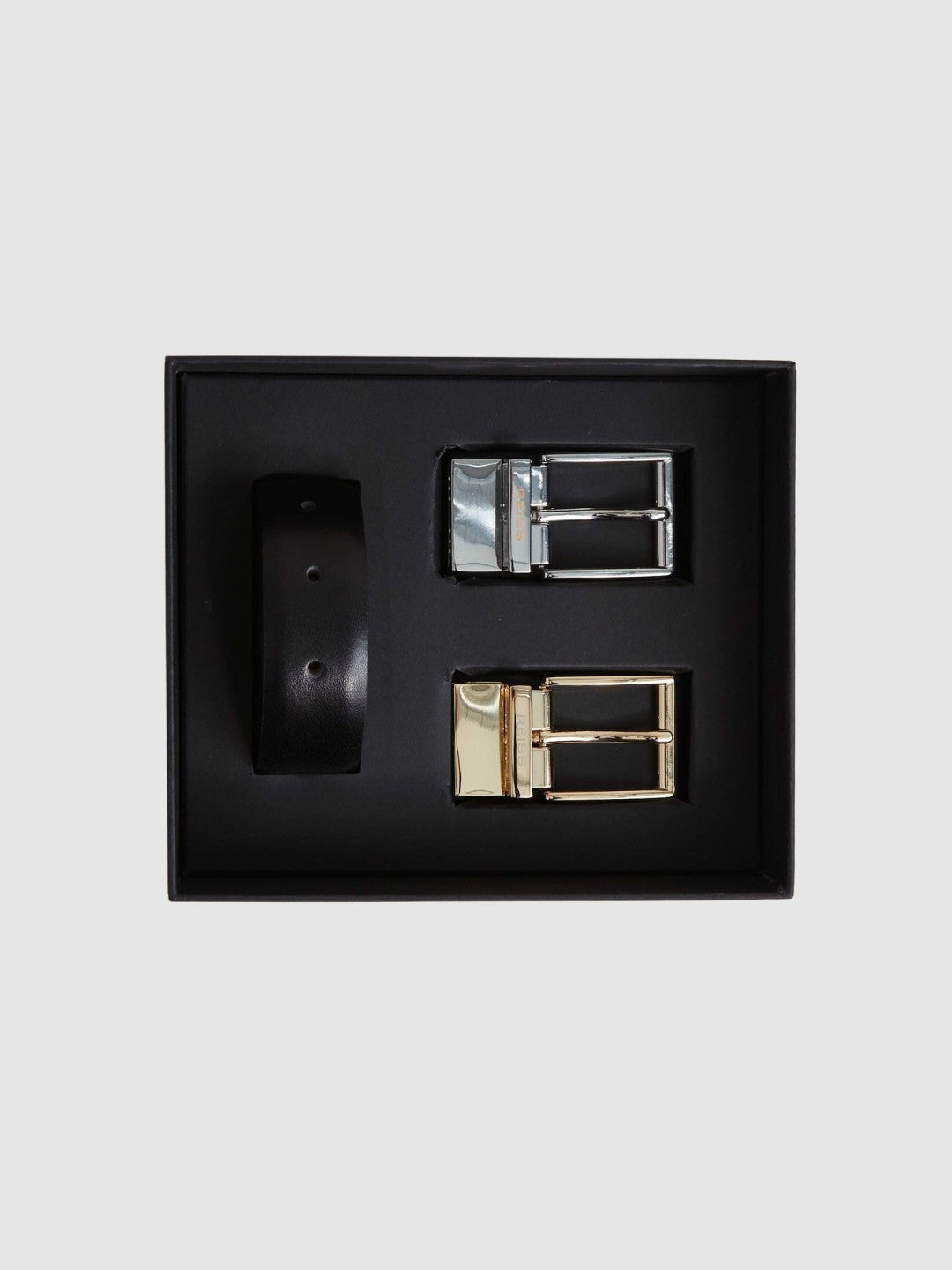 Men Reversible Leather Belt with Interchangeable Buckle in Black/Brown