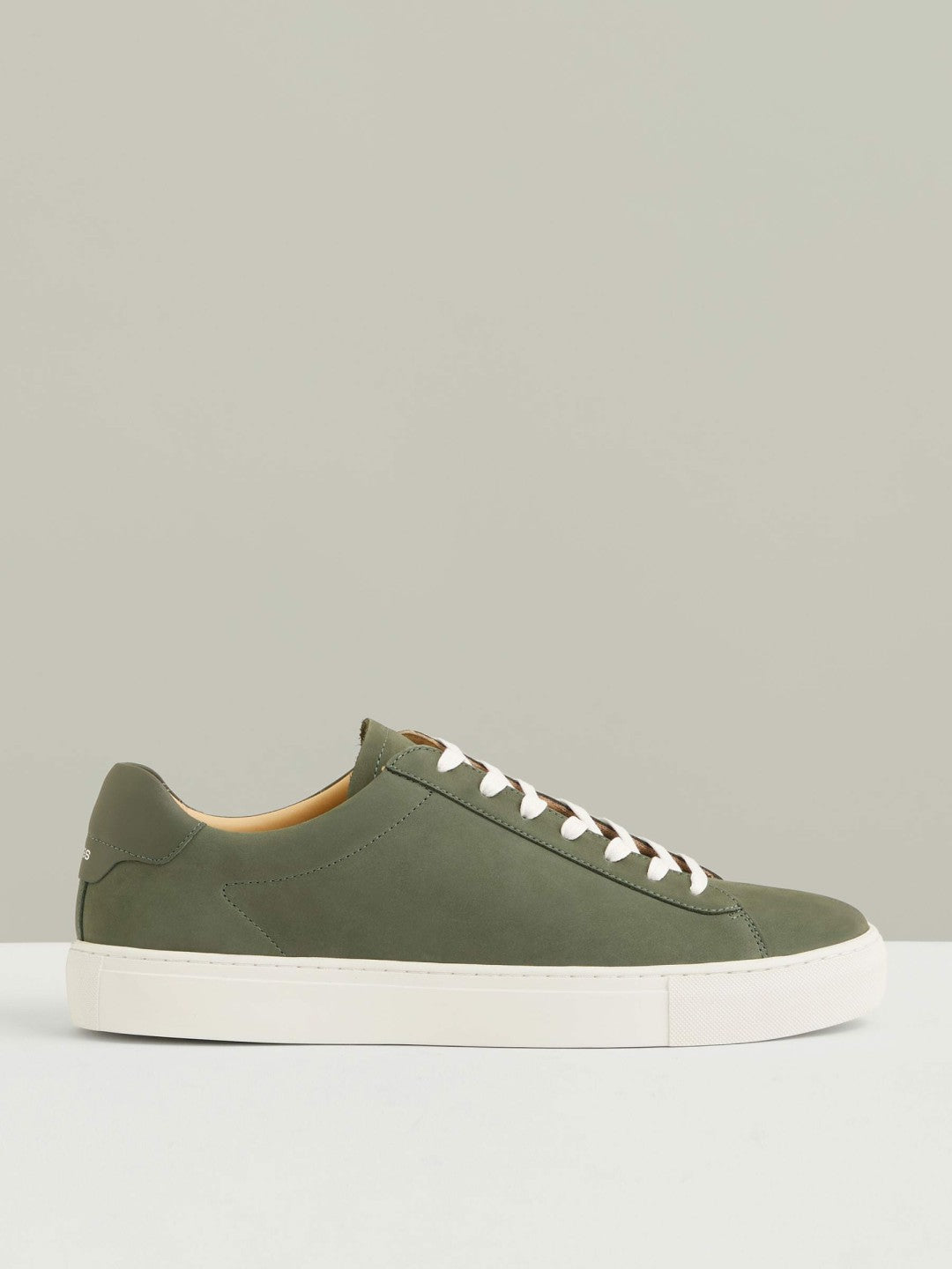 Men Nubuck Leather Low-Top Trainers in Thyme Green