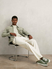 Men Nubuck Leather Low-Top Trainers in Thyme Green