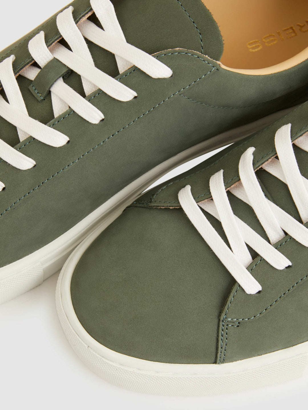 Men Nubuck Leather Low-Top Trainers in Thyme Green