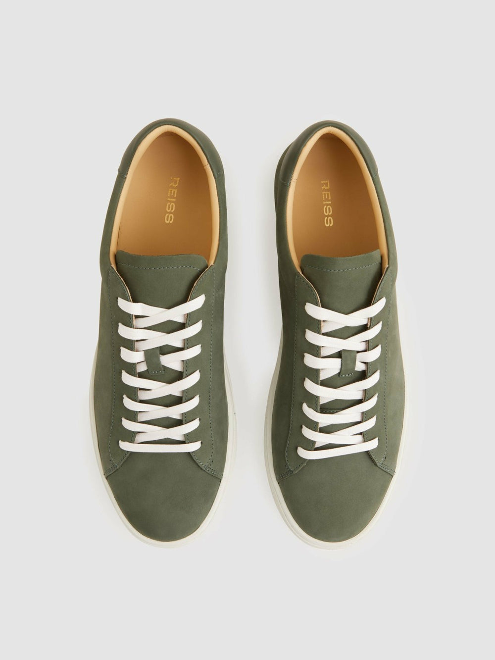 Men Nubuck Leather Low-Top Trainers in Thyme Green