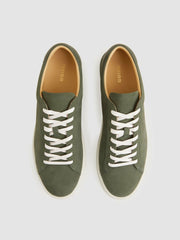 Men Nubuck Leather Low-Top Trainers in Thyme Green