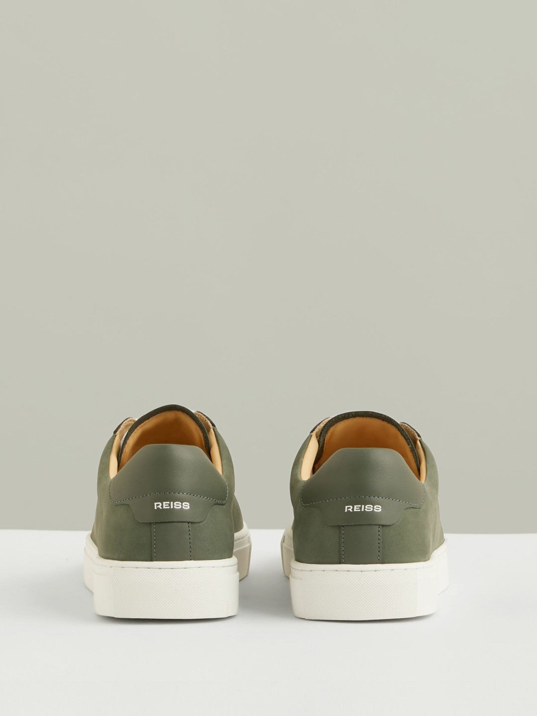 Men Nubuck Leather Low-Top Trainers in Thyme Green