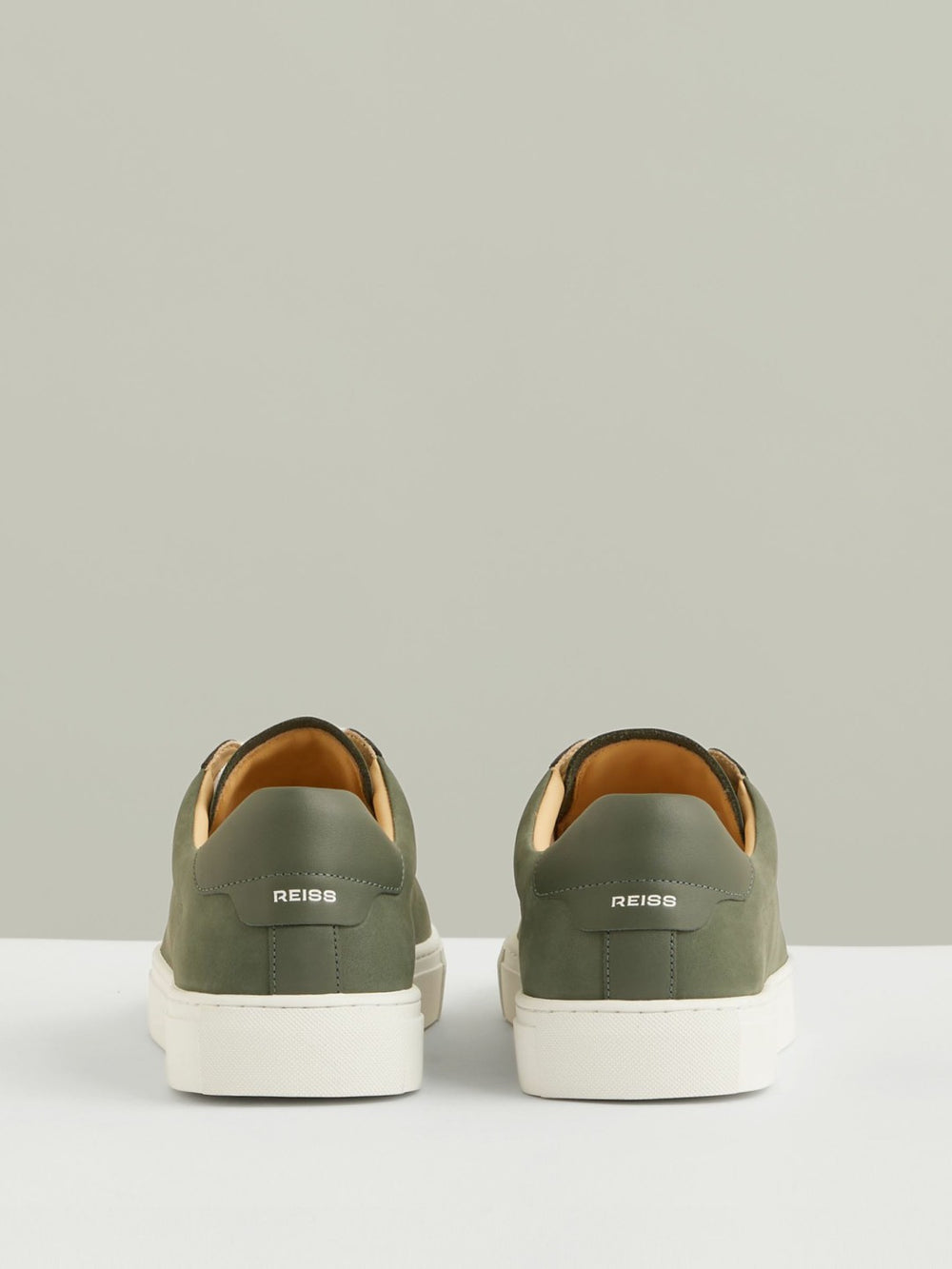 Men Nubuck Leather Low-Top Trainers in Thyme Green