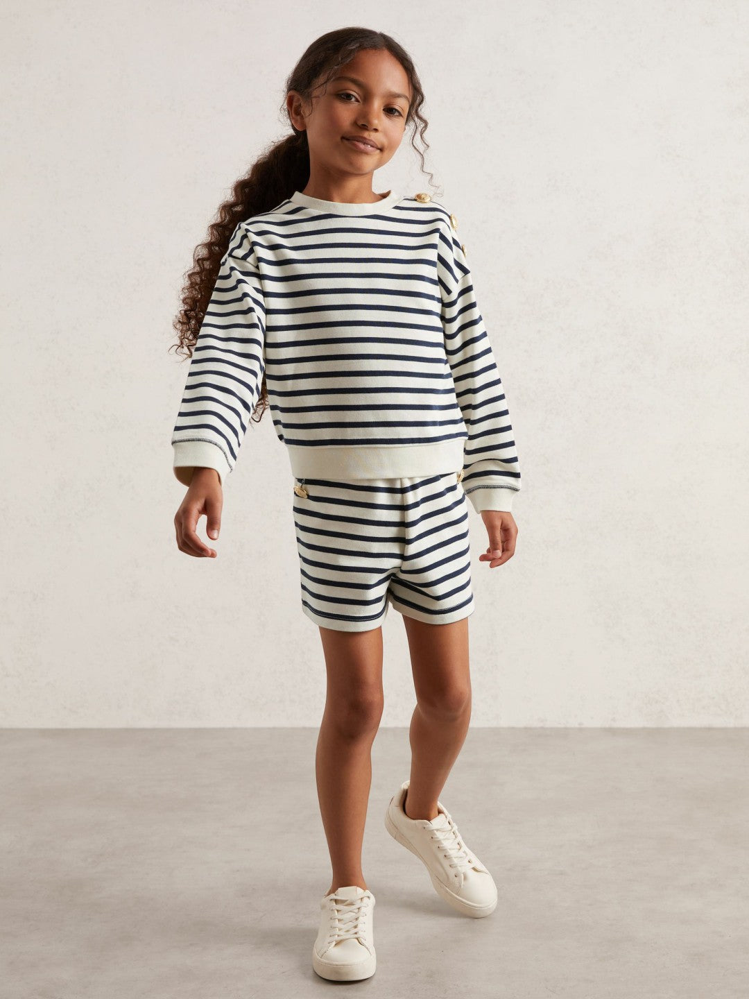 Children & Baby 13-14 yrs Stripe Sweatshirt and Shorts Set Cotton-Blend in Navy/Ivory