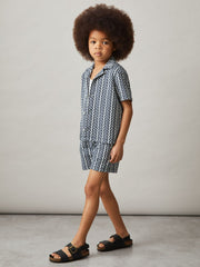 Children & Baby 3-9 yrs Zig-Zag Knit Drawstring Shorts in Blue