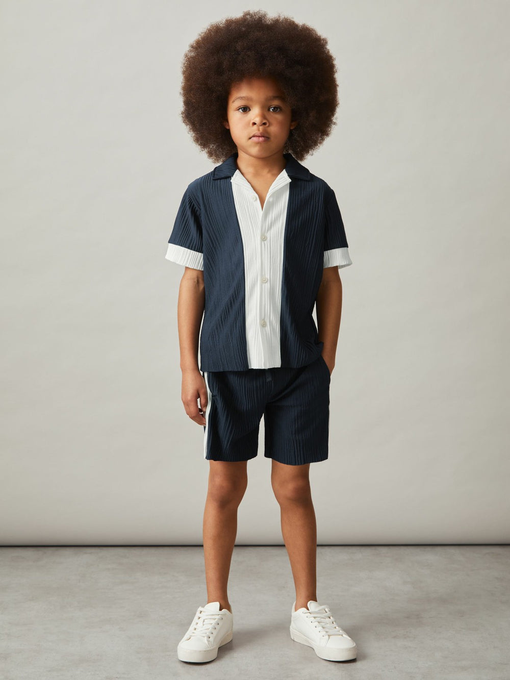 Children & Baby 3-9 yrs Plissé Colour-Block Shorts in Navy/White