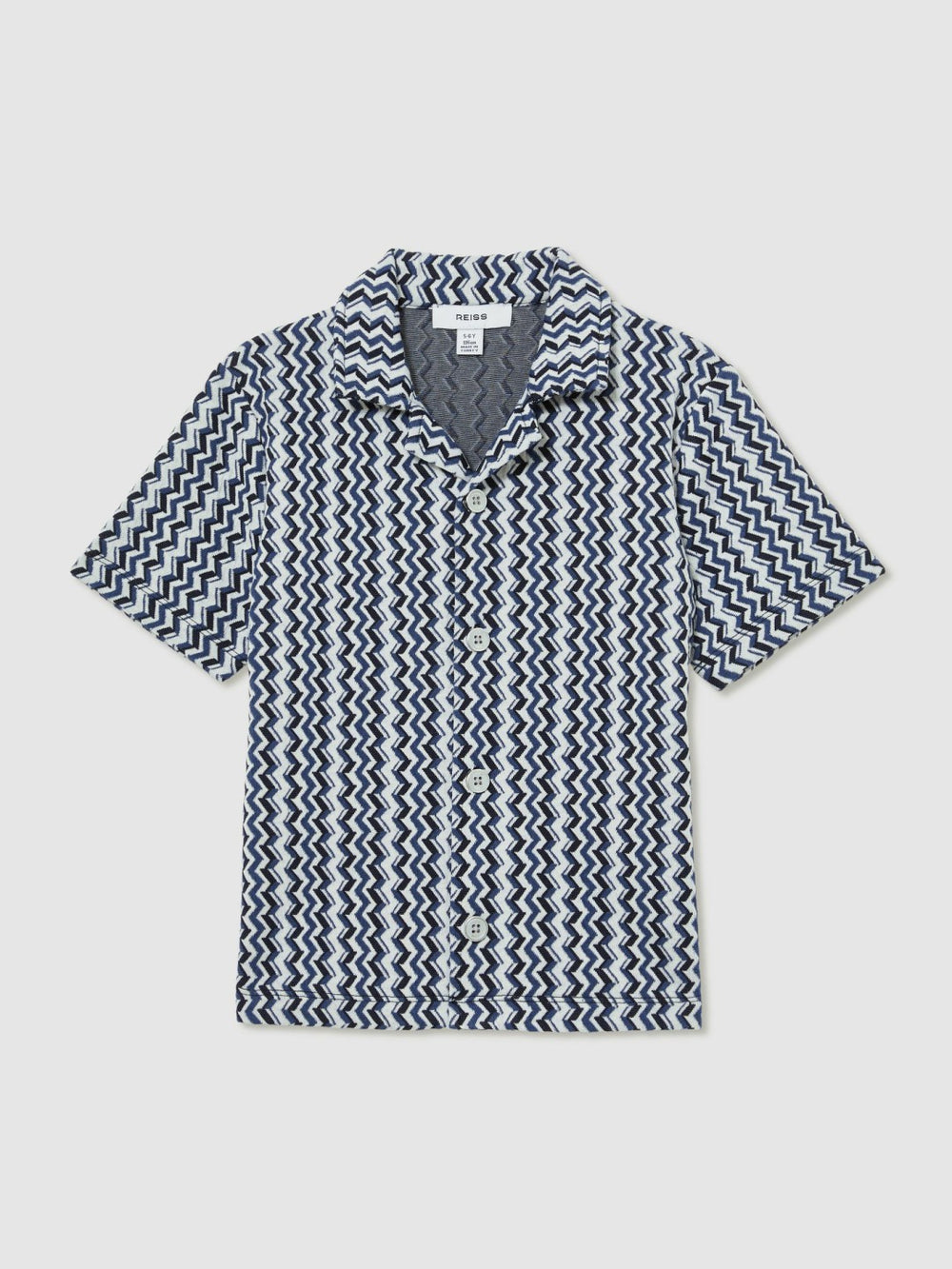 Children & Baby 3-9 yrs Zig-Zag Knit Cuban-Collar Shirt in Blue