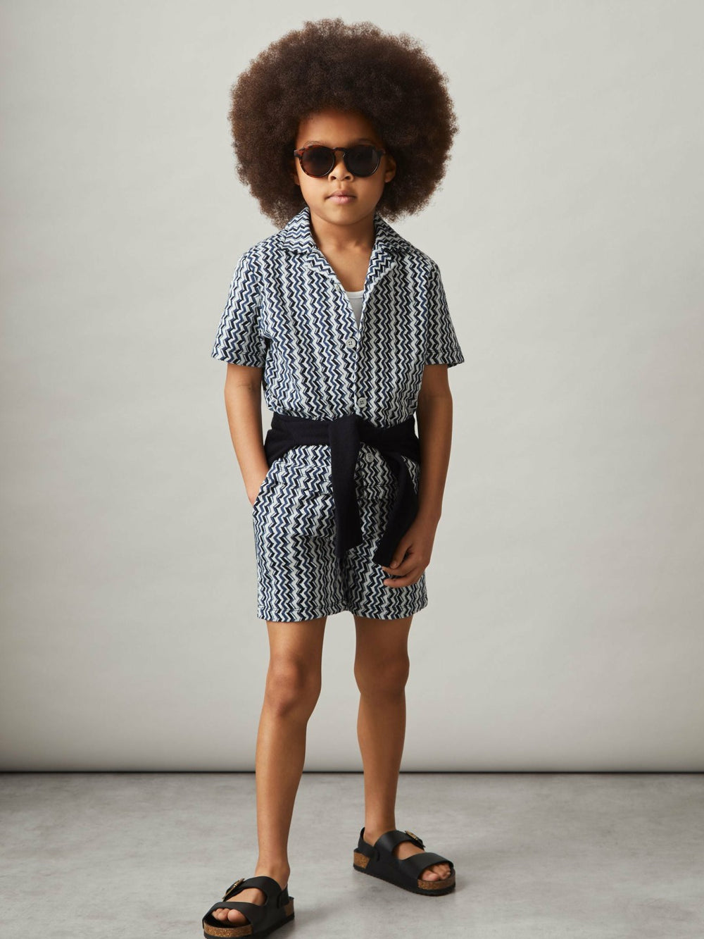 Children & Baby 9-13 yrs Zig-Zag Knit Drawstring Shorts in Blue