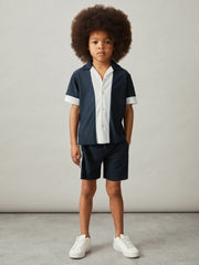 Children & Baby 9-13 yrs Plissé Colour-Block Shorts in Navy/White