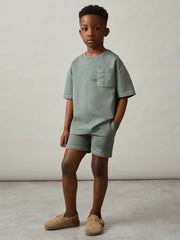 Children & Baby 3-9 yrs Cotton Palm-Embroidery Oversize T-Shirt in Washed Sage