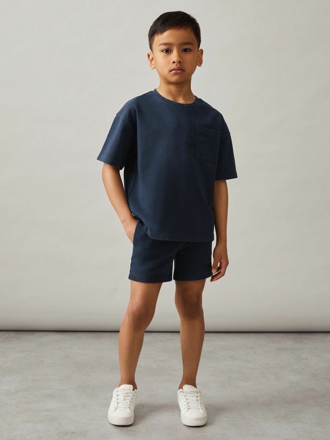 Children & Baby 3-9 yrs Cotton Palm-Embroidery Oversize T-Shirt in Washed Navy