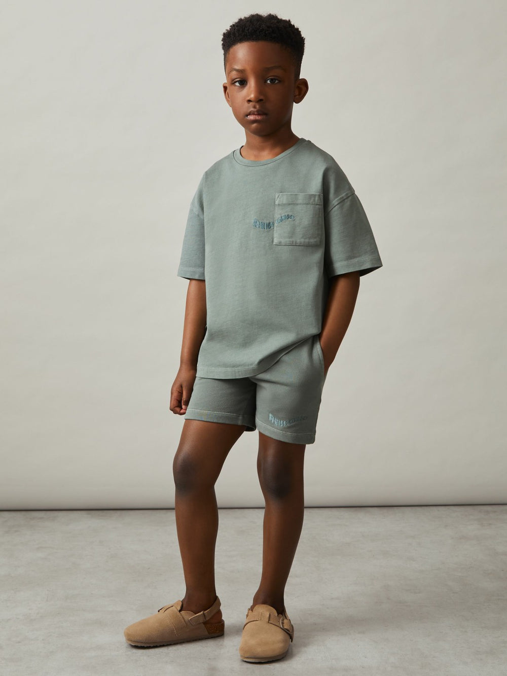 Children & Baby 13-14 yrs Cotton Palm-Embroidery Oversize T-Shirt in Washed Sage