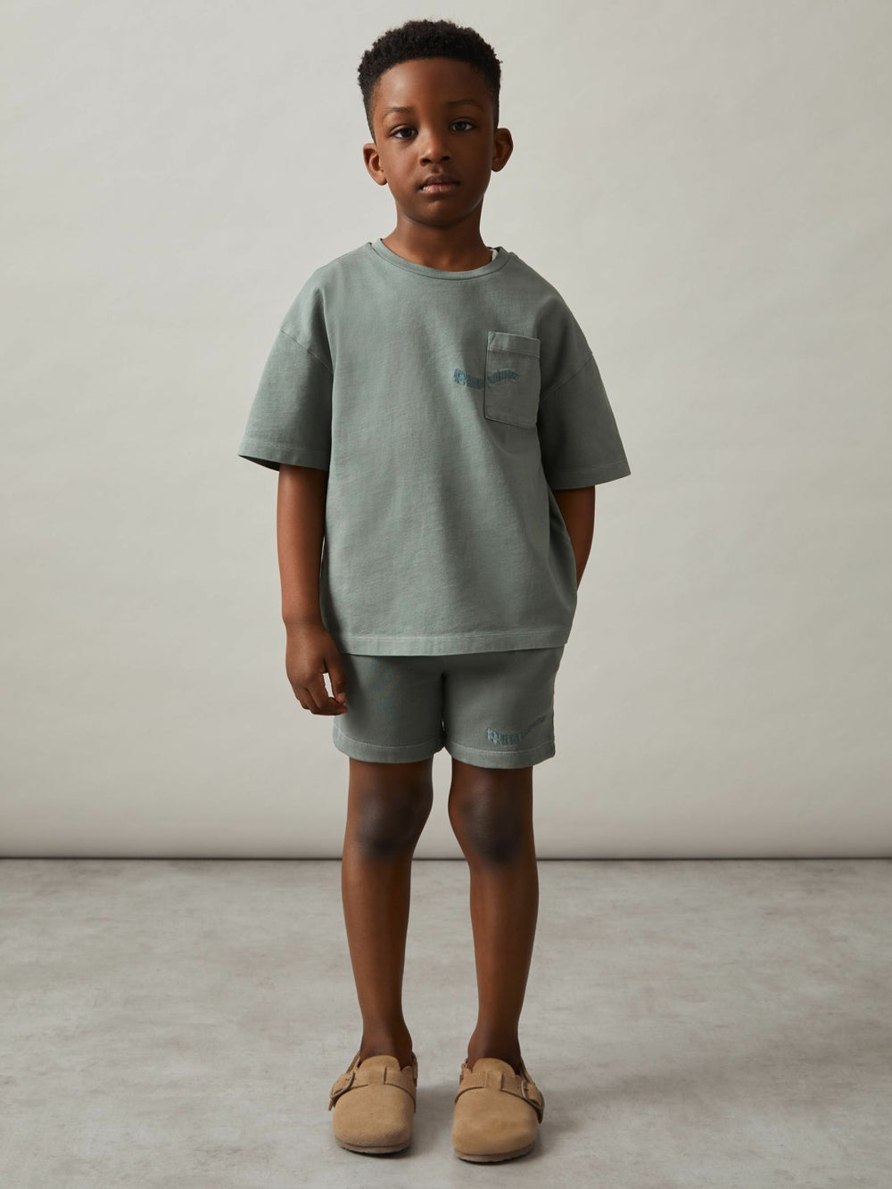 Children & Baby 3-9 yrs Cotton Brand-Embroidered Shorts in Washed Sage