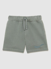 Children & Baby 3-9 yrs Cotton Brand-Embroidered Shorts in Washed Sage