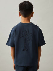 Children & Baby 9-13 yrs Cotton Palm-Embroidery Oversize T-Shirt in Washed Navy
