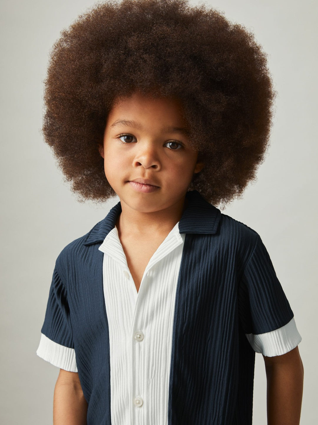 Children & Baby 9-13 yrs Plissé Colour-Block Shirt in Navy/White