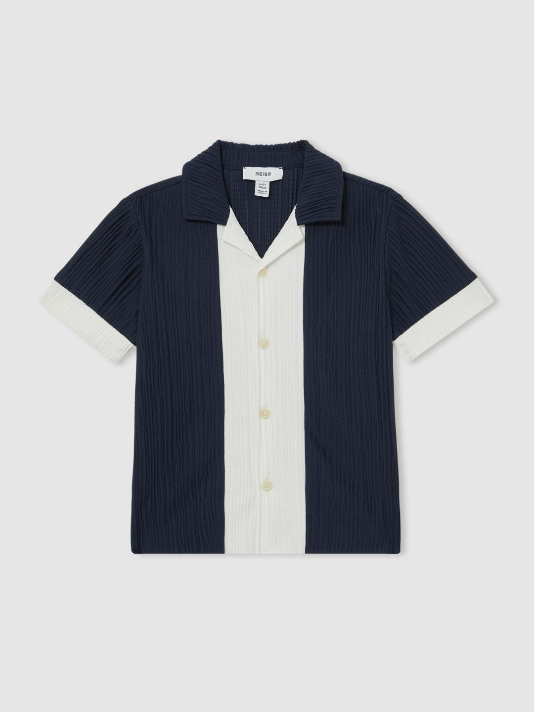 Children & Baby 9-13 yrs Plissé Colour-Block Shirt in Navy/White