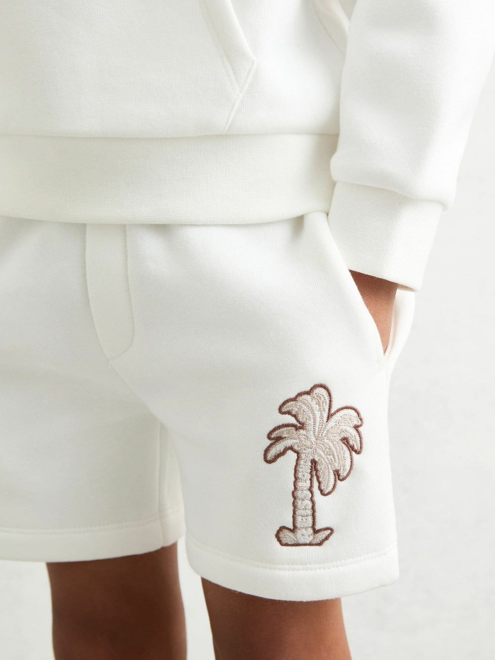 Children & Baby 9-13 yrs Cotton Blend Palm Embroidered Shorts in Off White