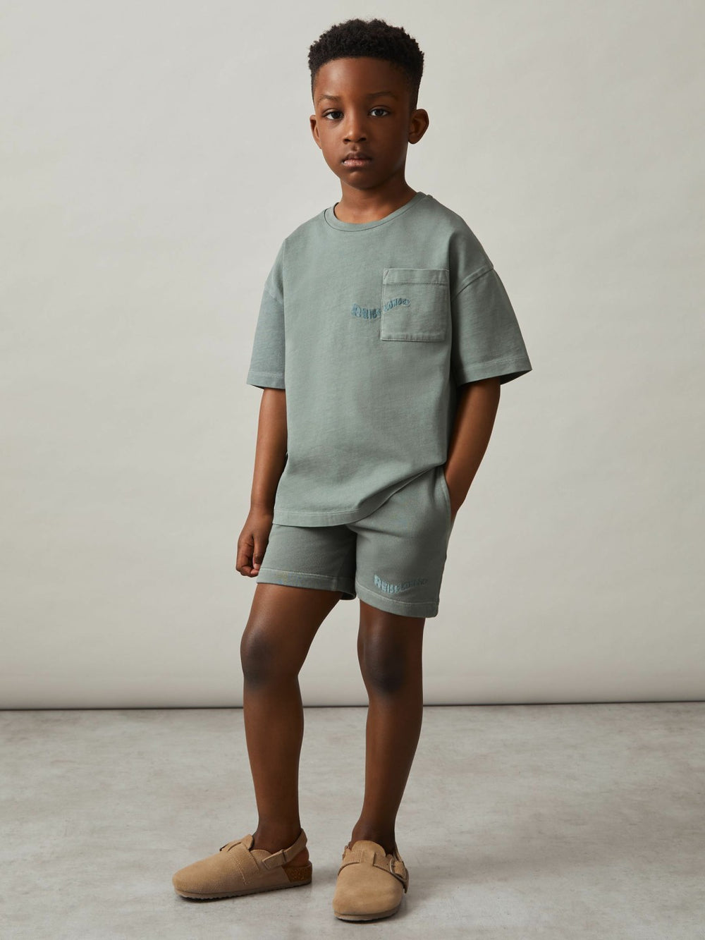 Children & Baby 9-13 yrs Cotton Palm-Embroidery Oversize T-Shirt in Washed Sage
