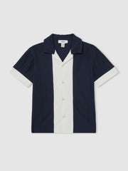 Children & Baby 3-9 yrs Plissé Colour-Block Shirt in Navy/White