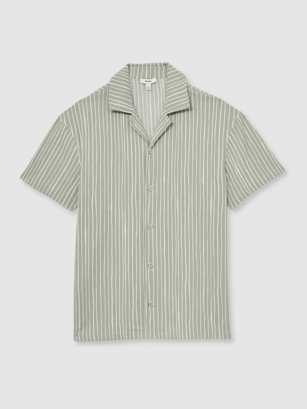 Men Textured Stripe Cuban Collar Shirt in Sage/White