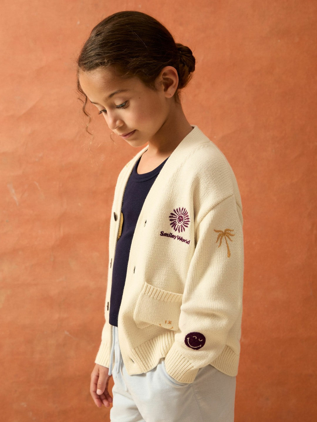 Children & Baby 9-13 yrs SmileyWorld Embroidery Cardigan Unisex Fit in Off White