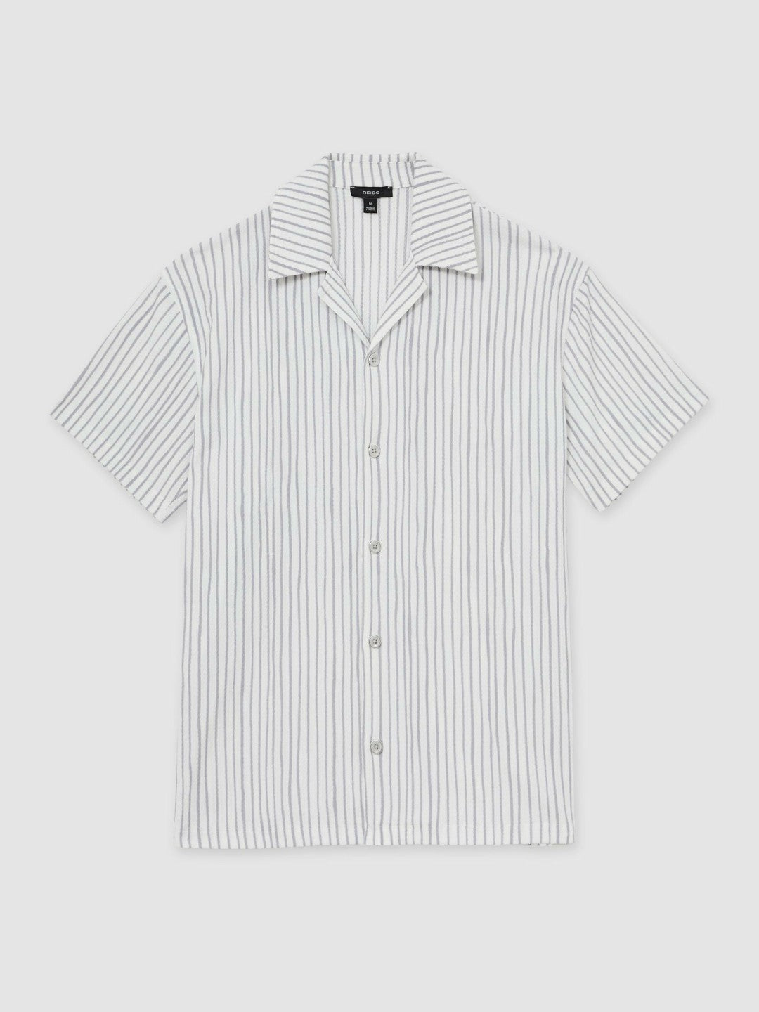Men Textured Stripe Cuban Collar Shirt in White/Soft Blue