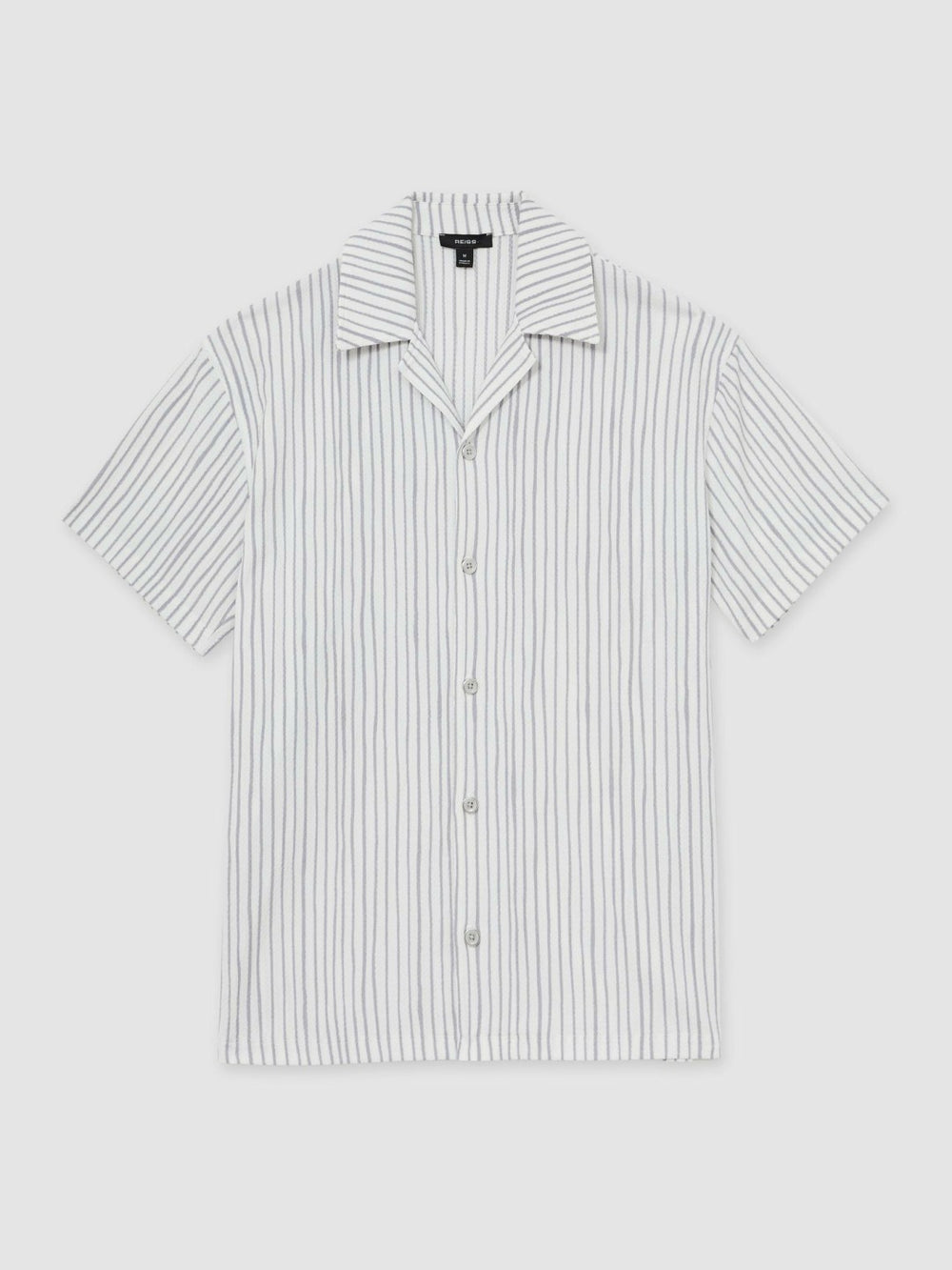 Men Textured Stripe Cuban Collar Shirt in White/Soft Blue